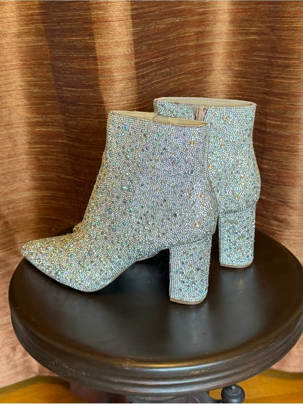 Betsey Johnson Silver Crystal Embellished Ankle Boots Size 9.5 NEW